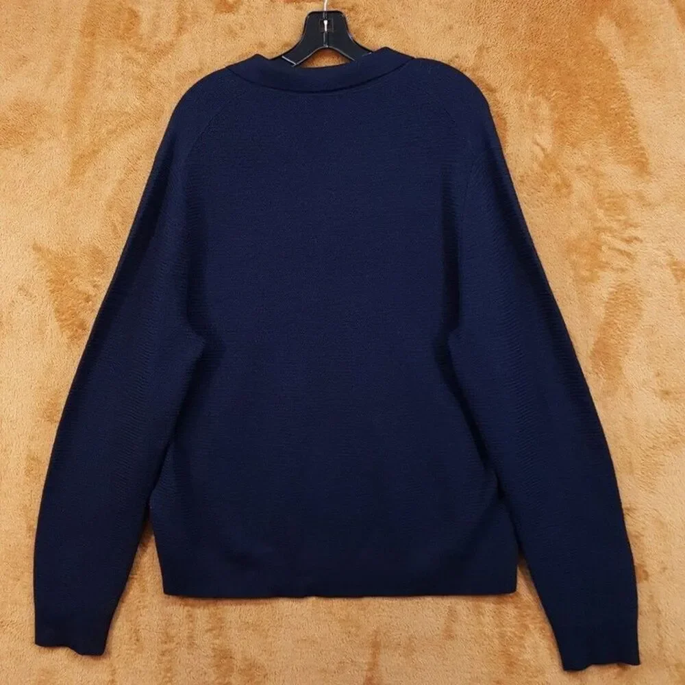 VINCE Sweater Mens XXL Navy Pullover V-Neck Polo Collar Merino Wool Knit $365